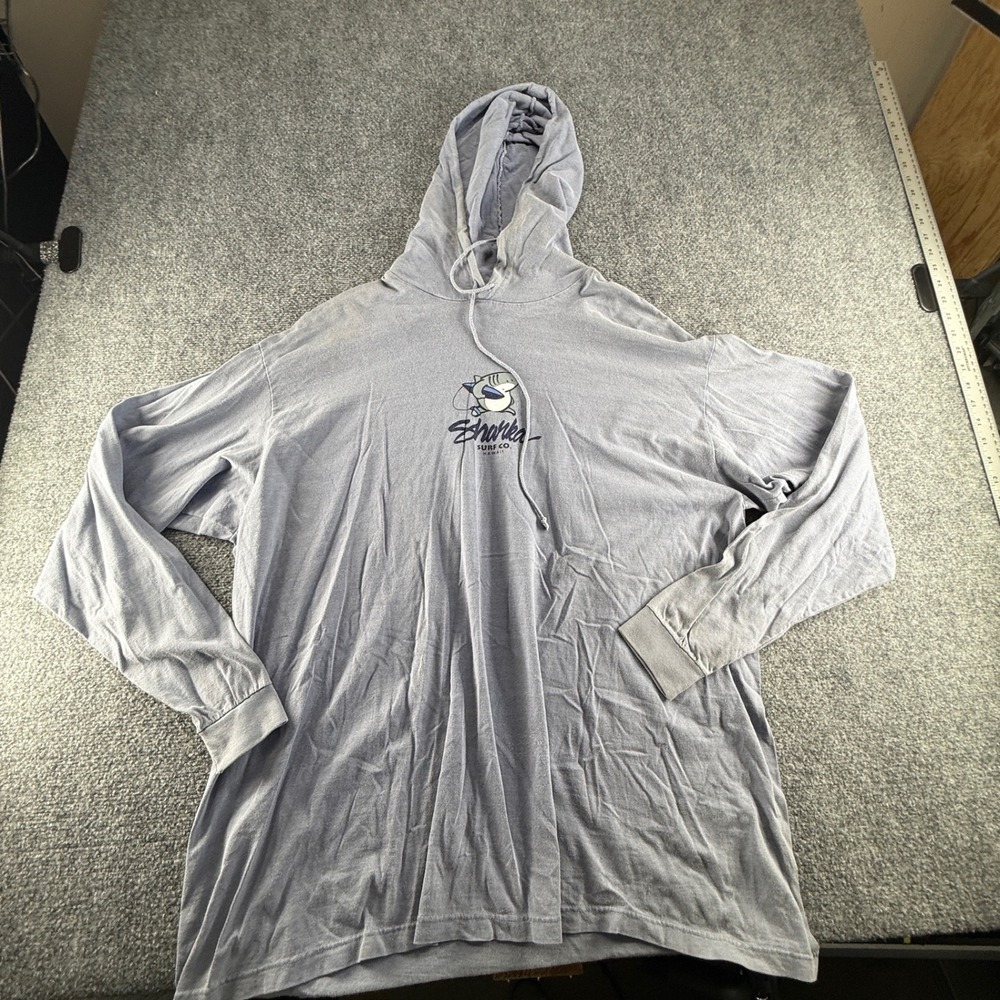 Crazy Shirts Hawaii Sharka Surf Co Blue Hooded Long Sleeve T-Shirt Mens XL